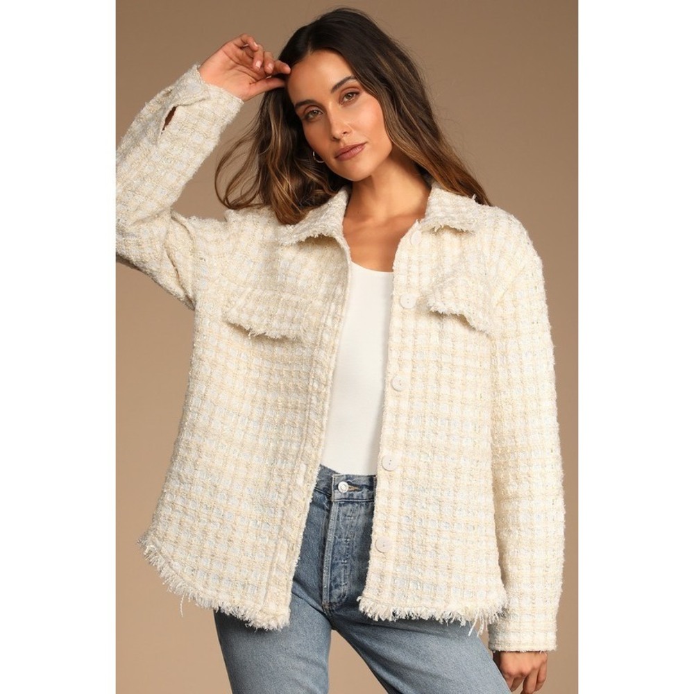 Take Notes Ivory Plaid Tweed Shacket